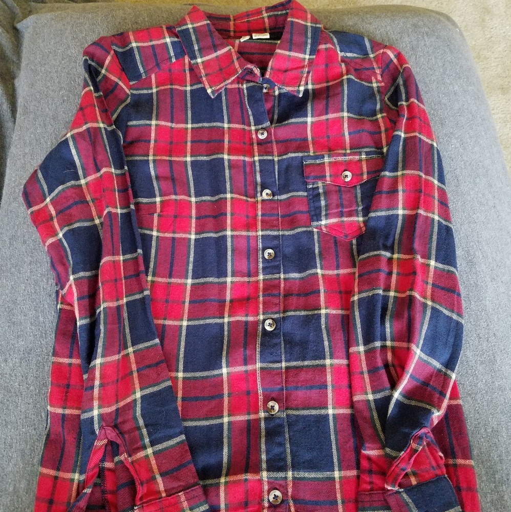 Red plaid button down shirt